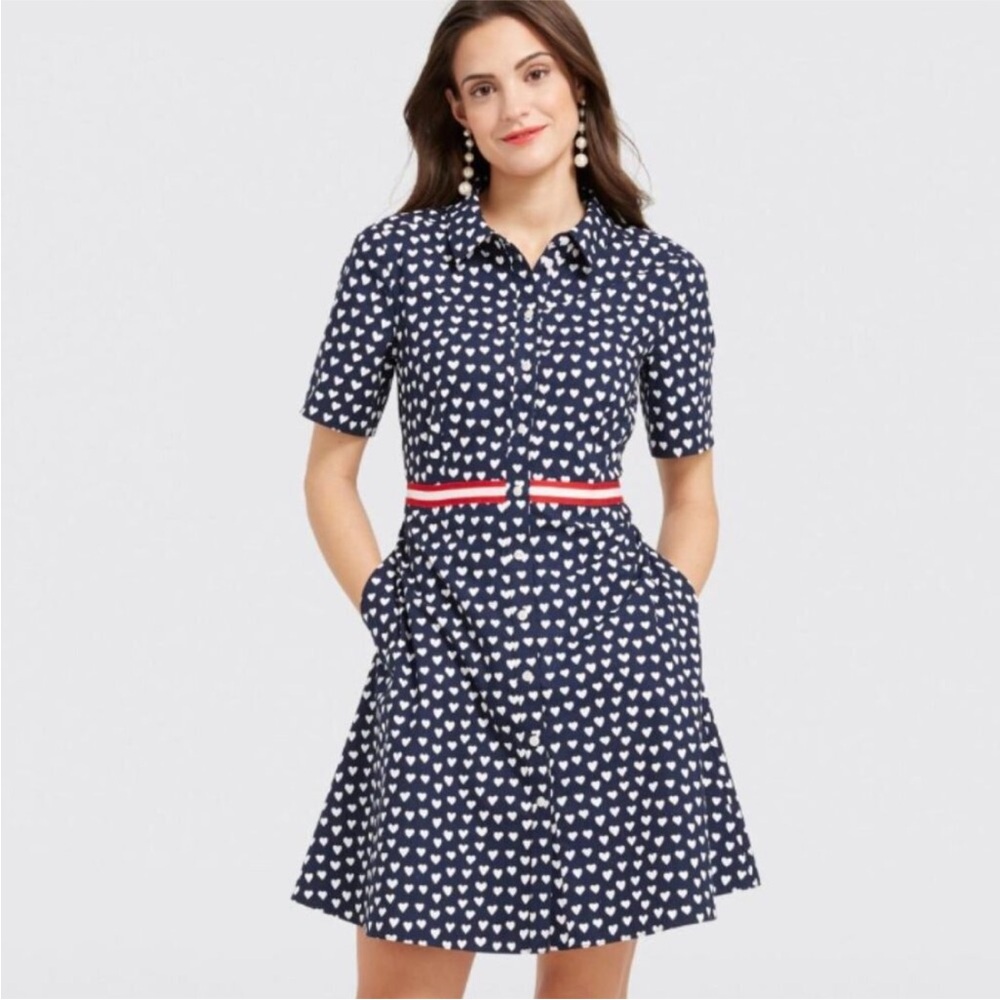 Navy Heart Print Shirt Dress